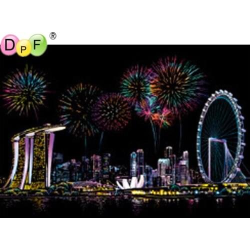 DPF Scratch Pictures Singapore Fireworks Paper 41x28.7cm Creative Set Screen Postcard Art Gifts Fashion DIY Drawing Picture Wall