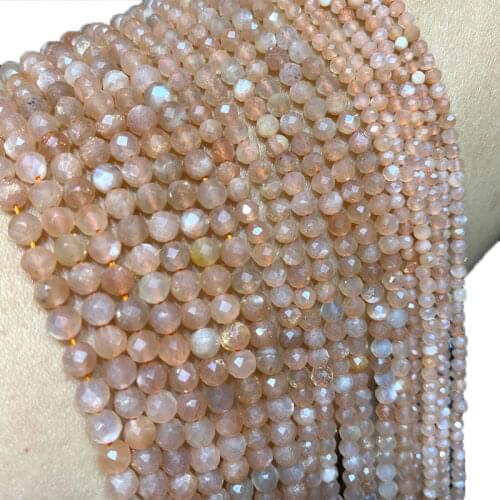 Fine 100% Natural Stone Orange Sunstone Faceted Gemstone Round Spacer Beads For Jewelry Making DIY Bracelet Necklace 2/3/4MM