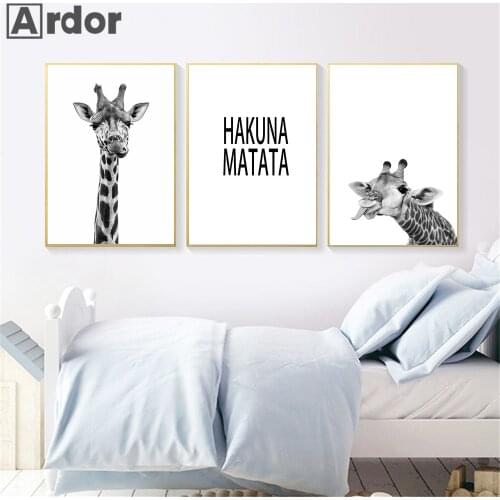 Black And White Giraffe Canvas Poster Nursery Wall Art Print Paintings Hakuna Matata Nordic Wall Pictures Baby Kids Room Decor