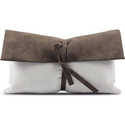 Europe INS Cushion Cover Bow Design Waist Pillowcase Brown Black White Leather Decorative Cushions For Living Room Sofa 30x50cm