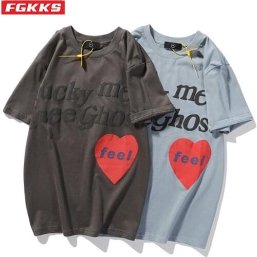 FGKKS Men Streetwear Harajuku Tshirt Letter Printed T Shirt 2021 Hip Hop Casual Summer Short Sleeve Couple T-Shirt Tops Tee
