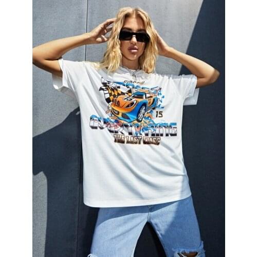 Oversized T Shirt Harajuku Ulzzang Streetwear Tops Car Print T Shirt Women Summer Short Sleeve Casual T-shirt Female Clothing