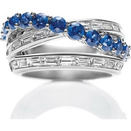 YaYI Fine Jewelry Fashion Princess Cut Claws inserted Blue Cubic Zirconia Silver Color Engagement Wedding Party Gift Rings