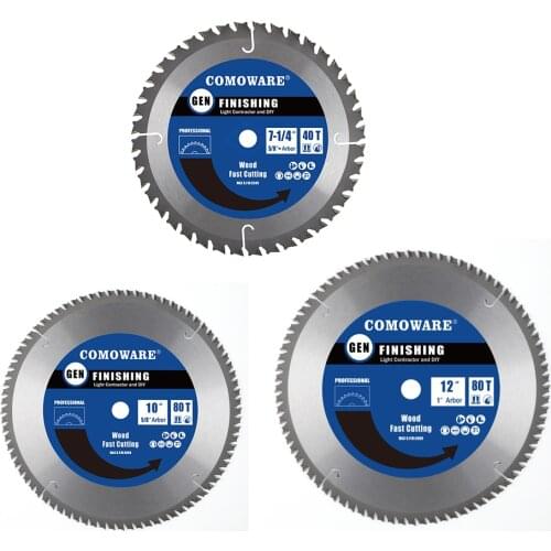 COMOWARE 7-1/4 10 12 Inch 40T 80T Carbide Circular Saw Blades TCT with 5/8 1 inch Arbor for Cutting wood disc Cutter Blade Tools