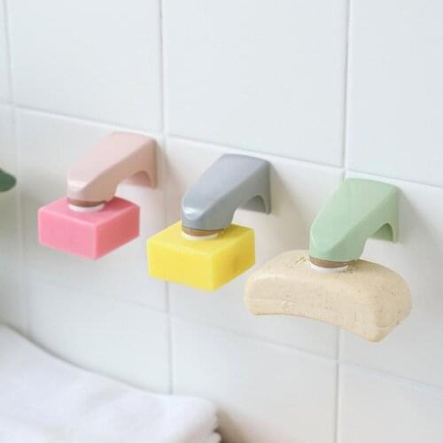 Magnetic Soap Holders Bathroom Accessories 5 Colors Wall Mounted Storage Rack Wooden Soap Dish With Sticker Soap Shelves