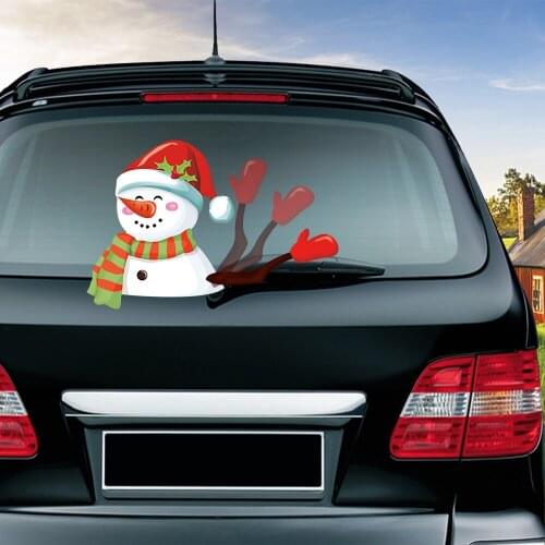 Cute Snowman Christmas Removable Car Styling Waving Wiper Sticker and Decals PVC Rear Window Windshield Stickers Car Accessories
