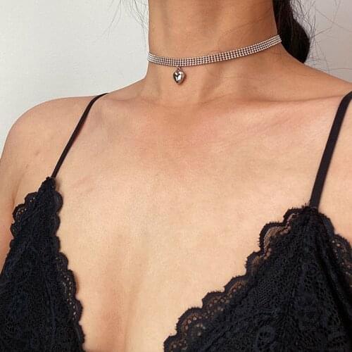 Vogallery Fashion Silver Color Chokers Necklaces For Women Punk Heart Beads Short Necklace New Rock Sexy Choker Accessories