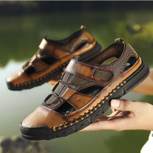 2020summer new mens shoes mens sandals casual large size shoes fashion Genuine leather sandlias Hollow out soft bottom beach