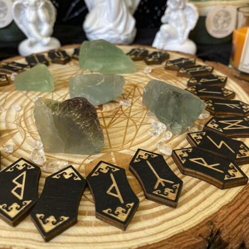 Handmade Rune Stones Card Set Nordic with Storage Bag Props Family Home Toys