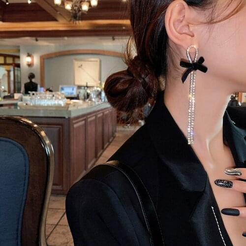 New Womens Earrings Crystal Bow Tassel Earrings for Women Punk Vintage Fashion Jewelry 2021 Geometric Dangle Earrings Gifts