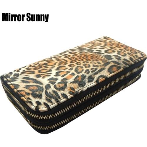 New Fashion Leopard PU Leather Women Long Wallet Ladies Designer Double Zipper Purse Female Multi Card Holder Hand Clutch Bag