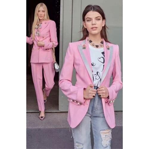 Flower Printing 2021 Fashion Woman Casual Suit Jacket New Star Style Rose Lining Pink One-Button Slim Suit Top