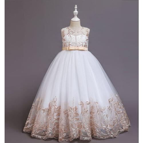 Elegant Girls Party Evening Birthday Dress Teenager Girls Long Dress Bow Piano Performance Clothes Costume Vestidos 4 to 12 Year