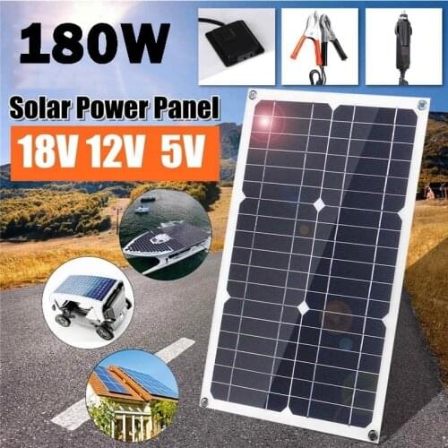 180W Protable Solar Panel Kit 18V/5V Dual USB Charger Port with 30A/60A Solar Charge Controller Off Grid Monocrystalline Module
