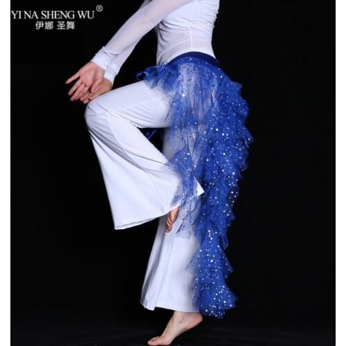 Belly Dance Costume Mesh Sequins Waistband Hip Scarf Wave India Belly Dance Wrap Belt Dance Wear Waist Chain Skirt Accessories