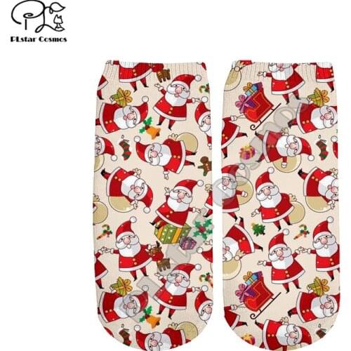 PLstar Cosmos Drop shipping Christmas Santa Claus 3D Printed Women/men/boy/girl Cartoon Colorful Funny Short Ankle Socks Style-3