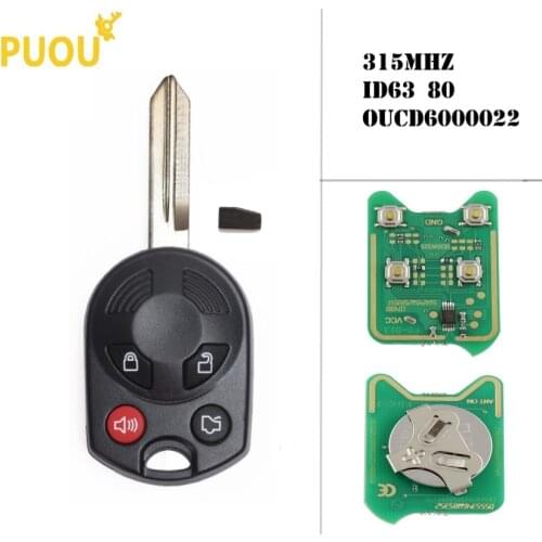 4 Buttons Car Key Remote for Ford Escape Edge Keyless shell Entry Combo FOB Remote OUCD6000022 With ID63 Chip 80 315MHz