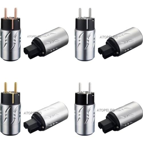 VIBORG Aluminum Shell 99.998% Pure Red Copper Schuko EU Male Plug + IEC Female Power Connector Silver/Gold/Rhodium Plated 502
