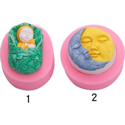 Sun and Moon Face Silicone Mold Craft DIY Fondant Chocolate Soap Mold Handmade Polymer Clay, Wax, Crayon, Cake Decoration Tools