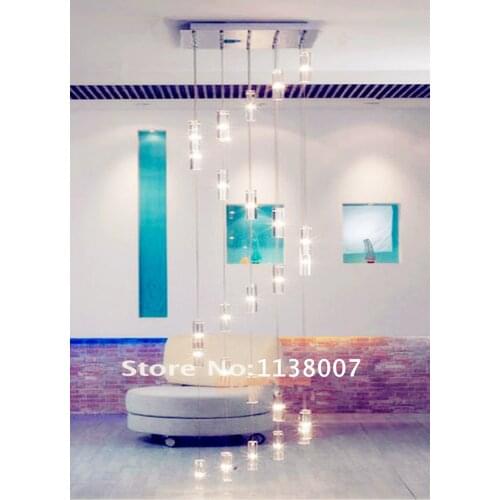 Modern square chandelier Crystal droplight staircase G4 led light lustre hotel fixtures Spiral stairwell decoration lighting