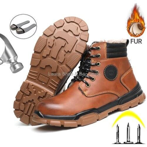 Warm plush winter boots men safety shoes steel toe cap puncture-proof working shoes male protective footwear winter boots 36-45