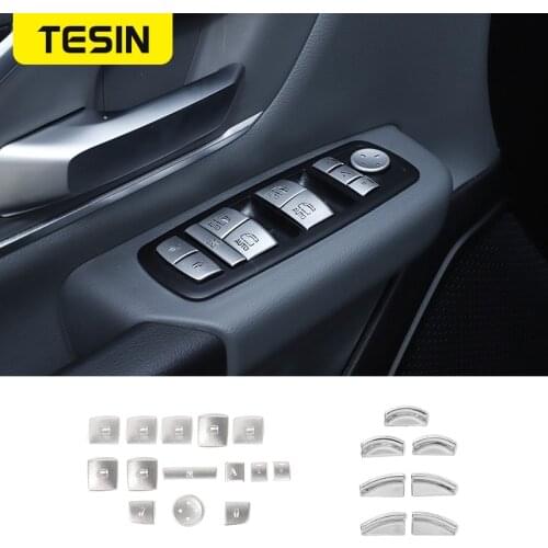 TESIN ABS Chrome Car Window Lift Button Switch Sequin Decoration Cover Stickers Interior Accessories For Dodge RAM 1500 2010