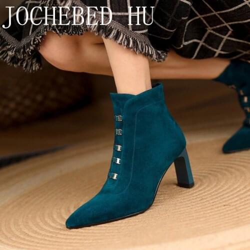 【JOCHEDED HU】Blue Shoes Sexy Fur Suede High Heel Extreme Booties Luxury Fetish Elegant Ankle Winter 2021 Sheepskin Pointed Toe