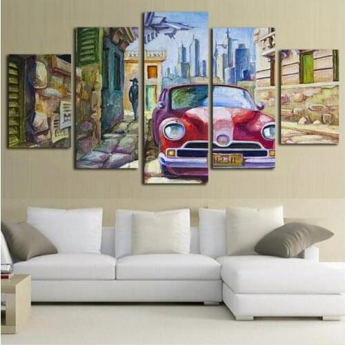 Vintage Car Canvas Painting Poster and Prints Wall Picture for Living Room Wall Art Poster 5 Piece Canvas Art Oil Painting Styl