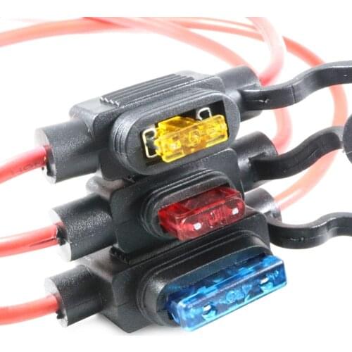 Waterproof 32V Mini Small Medium Auto Fuse Holder 12/14/18AWG 16AWG and Car Blade Fuse 2A 3A 5A 7.5A 10A 15A 20A 25A 30A 35A 40A