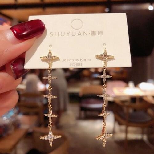 YAOLOGE 2021 Full Rhinestone Star Pendant Earrings Vintage Trendy Simple Alloy Earrings Brincos Gift For Women Fashion Jewelry