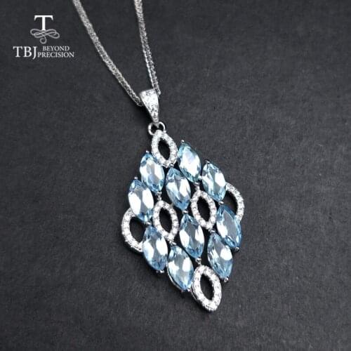 TBJ ,NEW shiny 925 silver pendant necklace natural 6.7ct sky blue topaz gemstone for women wedding birthday gift daily wear
