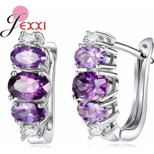 Top Selling Sweet Romantic Purple Round Crystal Stone Earrings 925 Silver and CZ for Womens Birthday Party Gift