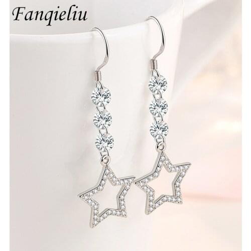 Fanqieliu Three Crystal Star 925 Sterling Silver Drop Earrings For Girl Wedding Gift Jewelry Dangle Earrings Women FQL21273