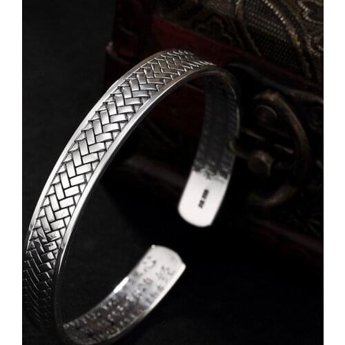 S999, Pure Silver, Antique, Thai Silver, Woven Heart Bracelet, Personality, Womens Sterling Silver Opening Bracelet