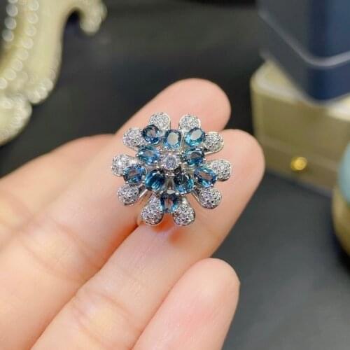Elegant Two Level Lovely Round Natural Blue Topaz Gem Ring Natural Gemstone Ring S925 Silver Women Party Girl Gift Fine Jewelry