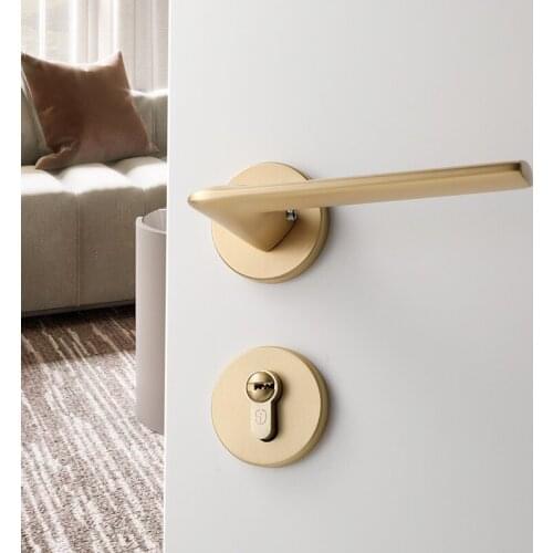 Golden Zinc Alloy Bedroom Silent Anti-theft Door Lock Household Universal Security Mute Handle Door Locks Furniture Hardware