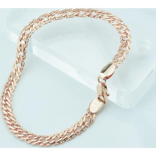 1pcs 5mm Men Womens 585 Gold Color Rose Link Chains Carve Bracelets Wholesale Jewelry 21cm
