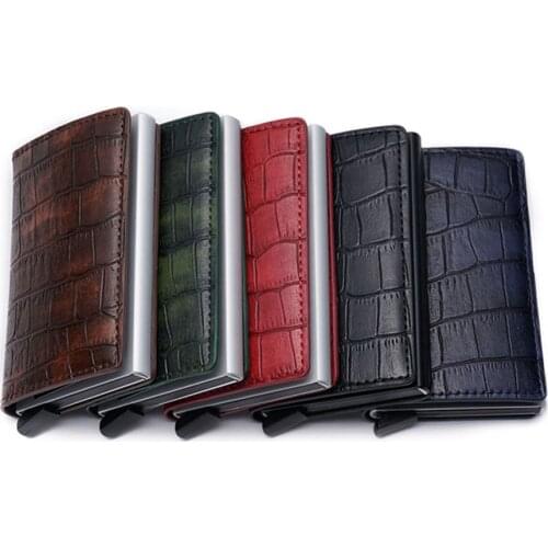 1 Piece Pu Leather and Aluminum Card ID Holders RFID Aluminium Credit Card Holder Metal Pu Leather Wallet Automatic Card Case