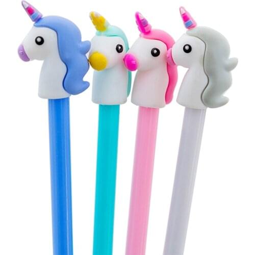 1 Pcs Girls Heart Cartoon Unicorn Neutral Pen Students Sign Pen Writing Examination Pen Office Black Water Pen Kawaii Stationary
