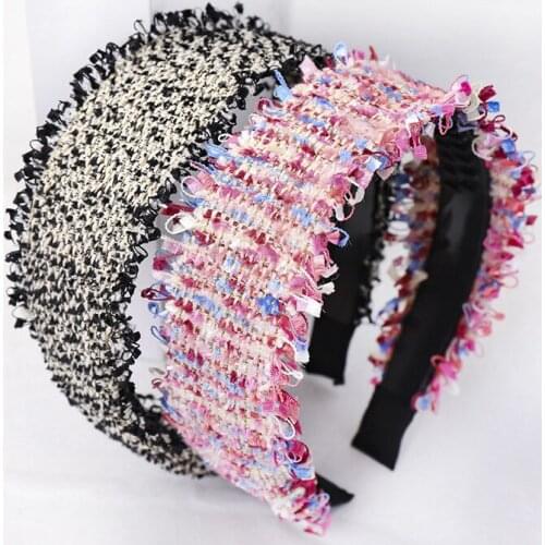 12pcs/lot Korea polyester Fringe Selvedge Wide Headband with Teeth Hair Ornaments Women Hairband