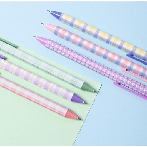 2pcs Simple Grids Purple Blue Lattice Story Press Gel Pen Rollerball Pen 0.5mm Black ink