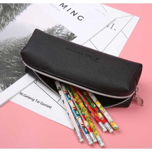 2021 Leather Pencil Case Simple Black High Capacity Business Pencilcase For Kids School Office Gift Supplies Creative Stationery
