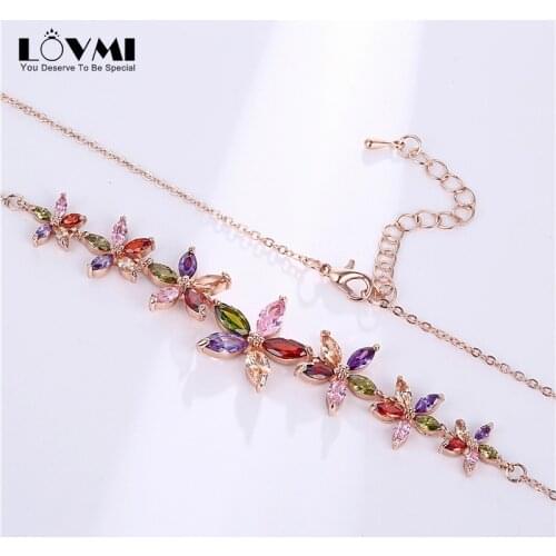 Lovmi Luxury Women Jewelry Necklace Gold Plate Long Tassel Flower Ruby Gemstone Zircon Pendant Ornaments For Lover Birthday Gift