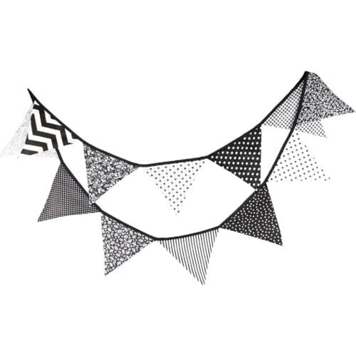 3.2M Black white print Fabric Bunting Flags Party Decoration Banner Home Room Bunting Garland