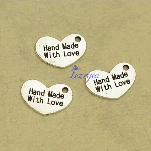 40pcs/lot--15x10mm, Antique silver plated hand made with love heart charms,DIY supplies,Jewelry accessories