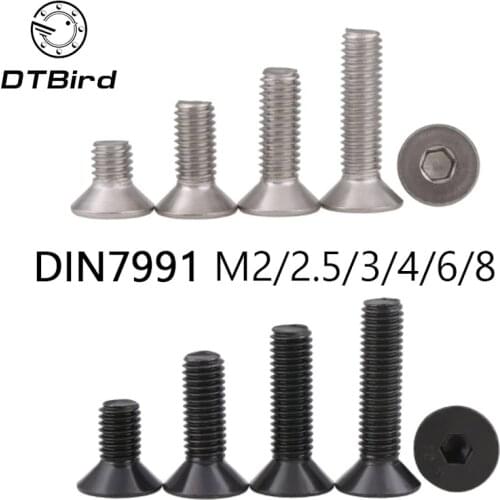 50 pcs/lot M2 M2.5 M3 M4 *L =4~50mm black oxide grade 10.9 class DIN7991 alloy steel Hex socket flat head CSK screw 2017