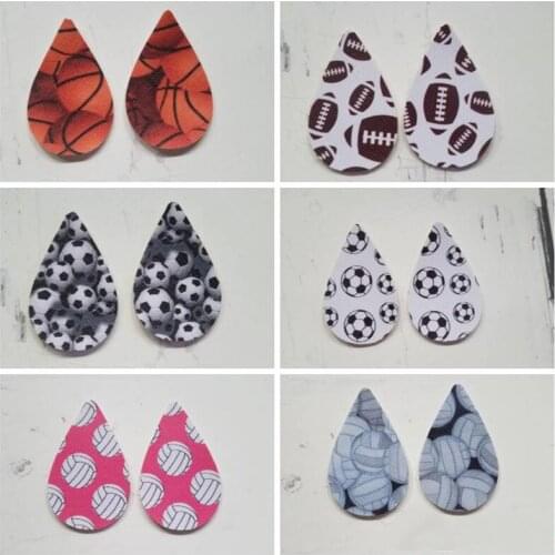 50PCS/Set Sports Balls Prited Faux Leather Teardrop Earrings Volleyball Football Team Water Drop Customize