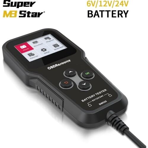 BM520 Motorcycle Battery Analyzer 2AH-220AH 6V 12V 24V Reversible Access Clips CCA 100-2000 Car Voltage Check Charging Tester