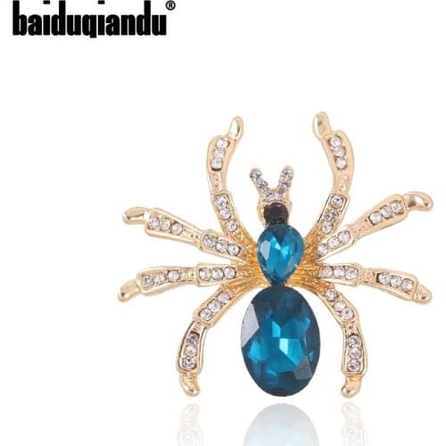 Baiduqiandu Light Blue Glass and Rhinestones Spider Brooch Pins for Women