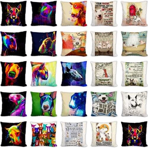 Bull Terrier Water Color Dog Pillow Case Covers Decor Pet Cushion Cover for Sofa Home Super Soft Short Plush Pillowcase 45*45cm